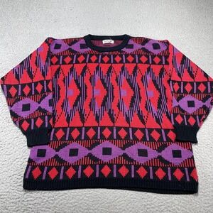 Vintage Licorice Sweater Womens Large Aztec Geometric Knit Crewneck Pullover 80s